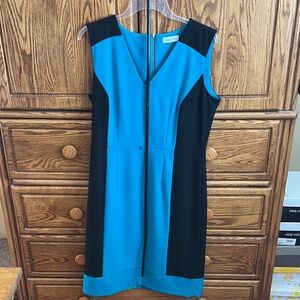 Calvin Klein Teal and Black Midi Dress with belt.